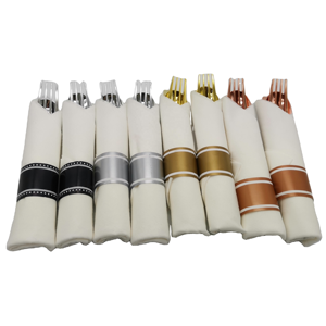 Ensemble <span class=keywords><strong>de</strong></span> serviettes et <span class=keywords><strong>de</strong></span> couverts en lin or <span class=keywords><strong>Rose</strong></span>, couteau, fourchette, cuillère et <span class=keywords><strong>serviette</strong></span> <span class=keywords><strong>de</strong></span> qualité supérieure - Product Image 4