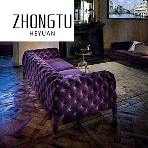 โซฟาผ้ากำมะหยี่สไตล์โมเดิร์น สำหรับโรงแรม ห้องนั่งเล่น อพาร์ทเมนต์ ดีไซน์หรูหรา โซฟาเชสเตอร์ฟิลด์ แบบประกอบส่วน 3-4 ที่นั่ง - Product Image 2