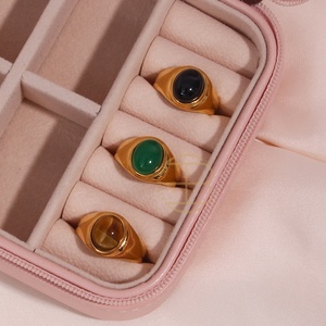 Dreamshow Black Brown Emarald Gemstone <strong>Ring</strong> in 18K Gold Plated Stainless Steel Opal <strong>Rings</strong> for Women Jewelry - Product Image 1