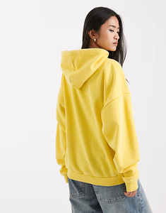 Felpe con Cappuccio da <span class=keywords><strong>Donna</strong></span> 50% Cotone 50% Poliestere Manica Regolare Oversize Premium Peso Pesante in Giallo - Product Image 4