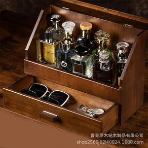Wooden Perfume <b>Storage</b> <b>Box</b> With <b>Drawer</b> Double Layer Desktop Organizer For Fragrance Display And Cosmetic <b>Storage</b> - Product Image 5