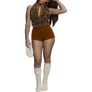 Combinaison Courte Femme en Velours et Fausse Fourrure, Dos Nu Halter, Tenue de Soirée Club, Robe Sexy Sans Manches – Collection Personnalisée 2026 - Product Image 5