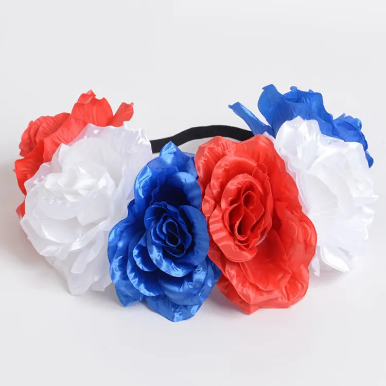 Ychon Flag colored flower headbands for Halloween and A Fourth of July wreath wedding decoration