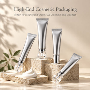 Tubo Cosmético de Aluminio Plateado de Lujo con Tapa de Cristal para Crema de Ojos y Crema de Manos - Product Image 1