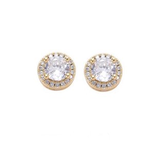 Stud Earrings Round Zircon Inlay Copper Ear Post Geometric Design Hip Hop Fashion For Men Women - Product Image 5