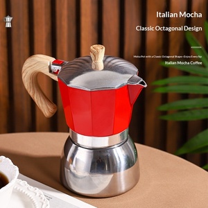 Cafetière Moka Octogonale Bleu Lac 300ml en Aluminium avec Poignée en Bois, Machine à Expresso Italienne pour Plaque de Cuisson, Vente en Gros OEM - Product Image 3