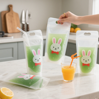 Sachet refermable en plastique PET transparent Lebei, sans BPA, de qualité alimentaire, réutilisable, pour jus, boissons liquides, avec paille pour l'emballage