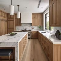 CBMMart Armoires de cuisine modernes minces en placage de matériau MDF à rail fin avec porte en bois massif à grain de bois