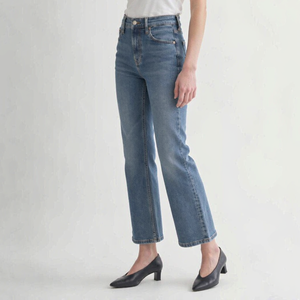 Jean en denim évasé taille haute personnalisé Leduo pour femme, bleu moyen, extensible, décontracté, coupe cheville - Product Image 2