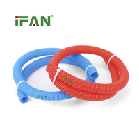 Tuyau ondulé en plastique rouge et bleu IFAN, durable, isolant thermiquement, pour la protection des tubes d'eau PEX PERT, pour la construction et la plomberie