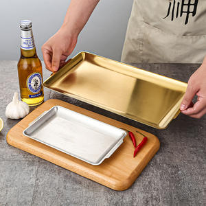 Plateau rectangulaire en acier inoxydable durable, plateau doré, décoration artisanale, plateau à steak, barbecue, plateau à collation, accessoires de cuisine - Product Image 3