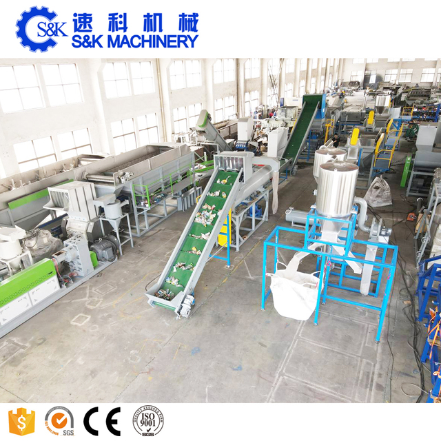 Hot Washing PET Bottle Recycling to Fiber Machine, Pet Bottle Crushing Hot Washing Line, Pet Flakes to Produce PSF