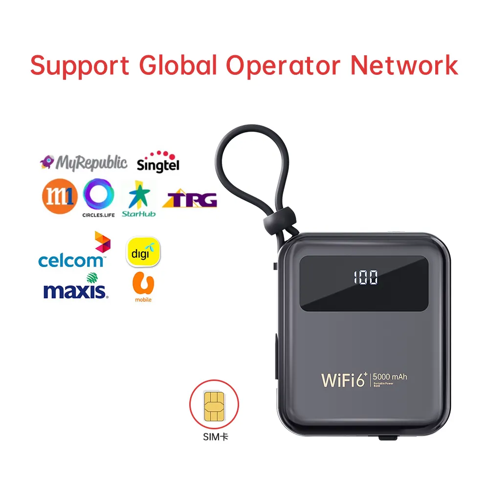 Modem nirkabel WIFI 6 5000Mah 4G Lte, Modem Wifi jaringan 300Mbps Mini kartu Sim Wifi dengan power bank
