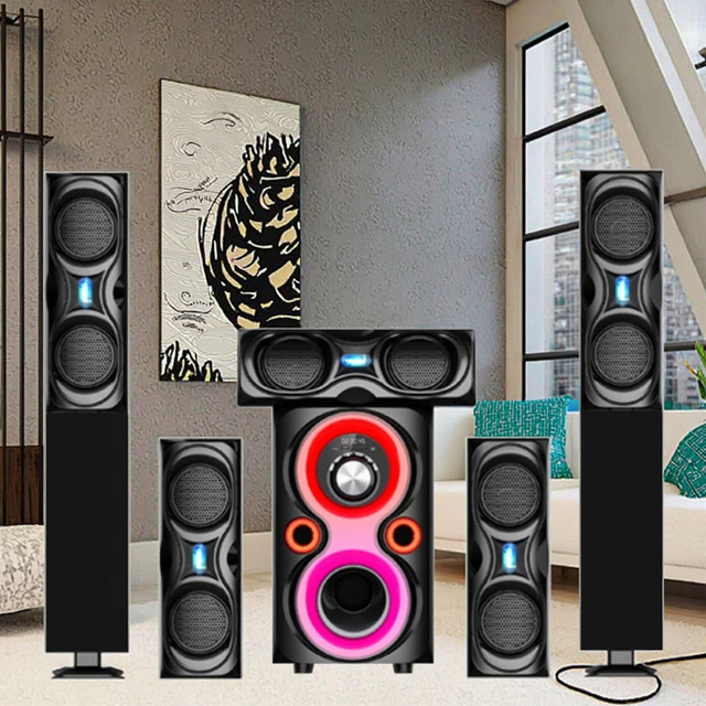 2022 Hot Sale USB SD FM Hometheater System Subwoofer Speaker 5.1 RGB LED Lighting Home Theater