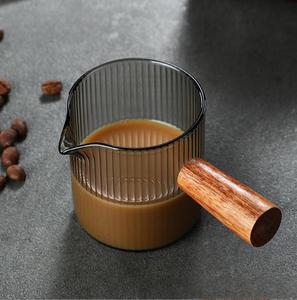 Lot de tasses à café et à <span class=keywords><strong>lait</strong></span> grises en verre borosilicate, design classique fait main, avec poignée en bois, mini-tasses graduées - Product Image 1