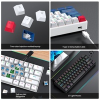 Clavier mécanique pour ordinateur portable T-WOLF T60, filaire USB, RGB, 61 touches, touches colorées, interrupteurs rouges arabes/russes