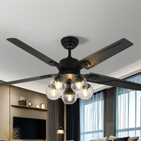 Ventilateur de plafond rétro à 5 pales de style moderne avec lumière LED, télécommande, 6 vitesses, moteur DC en cuivre pur
