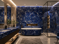 Dalle de marbre bleu cloisonné, pierre à veines bleues polie, panneau mural TV, plateau de lavabo, comptoir de bar, plateau de table ronde, plateau de console