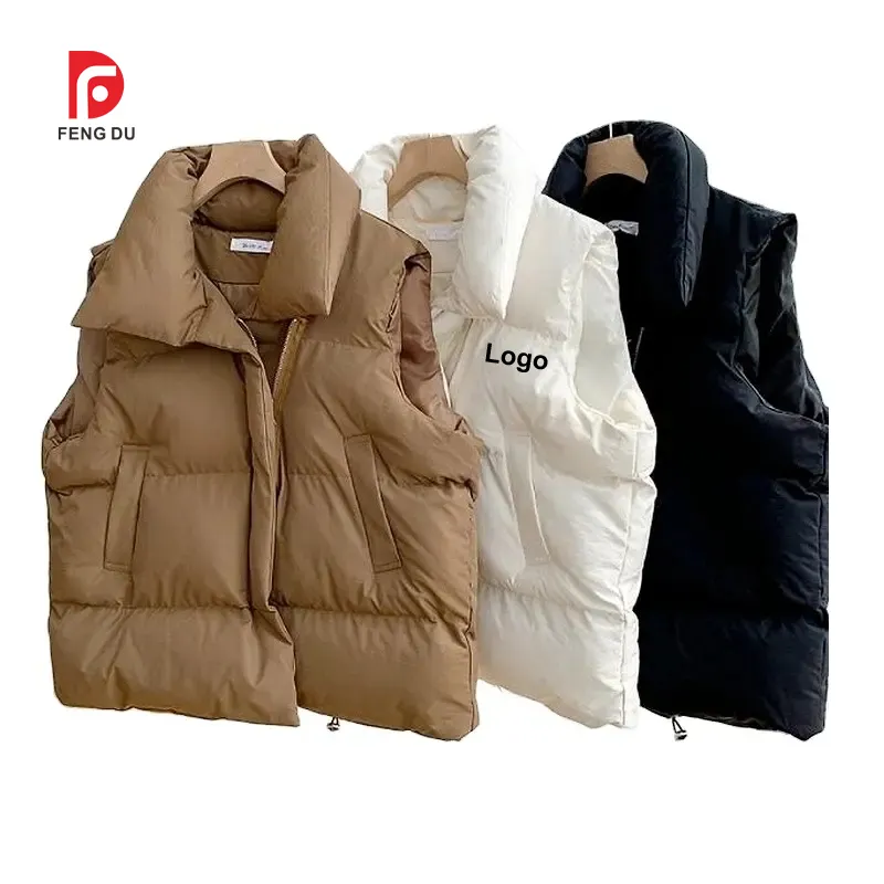 Fengdu barato outono inverno mulheres roupas casaco puffer jaqueta sem mangas cor preta novas Mulheres Puffer Vest