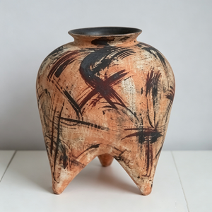 Vase <span class=keywords><strong>en</strong></span> céramique terracotta à base trépied, style pincelée d'encre, rustique Wabi Sabi, pour décoration de table de chevet de chambre - Product Image 6