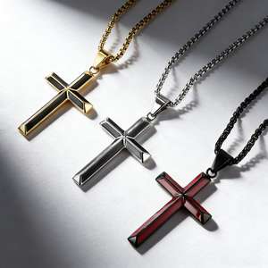 <b>Cross</b> Stainless Steel Pendant Necklace Men's Hip Hop Fashion Jewelry Gift - Product Image 1