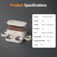 Distributeur automatique intelligent pour animaux de compagnie 8,8 L, bac transparent, 4 gamelles, contrôle par application, Wi-Fi 2,4G/5G, enregistrement vocal, vente en gros, OEM, ODM