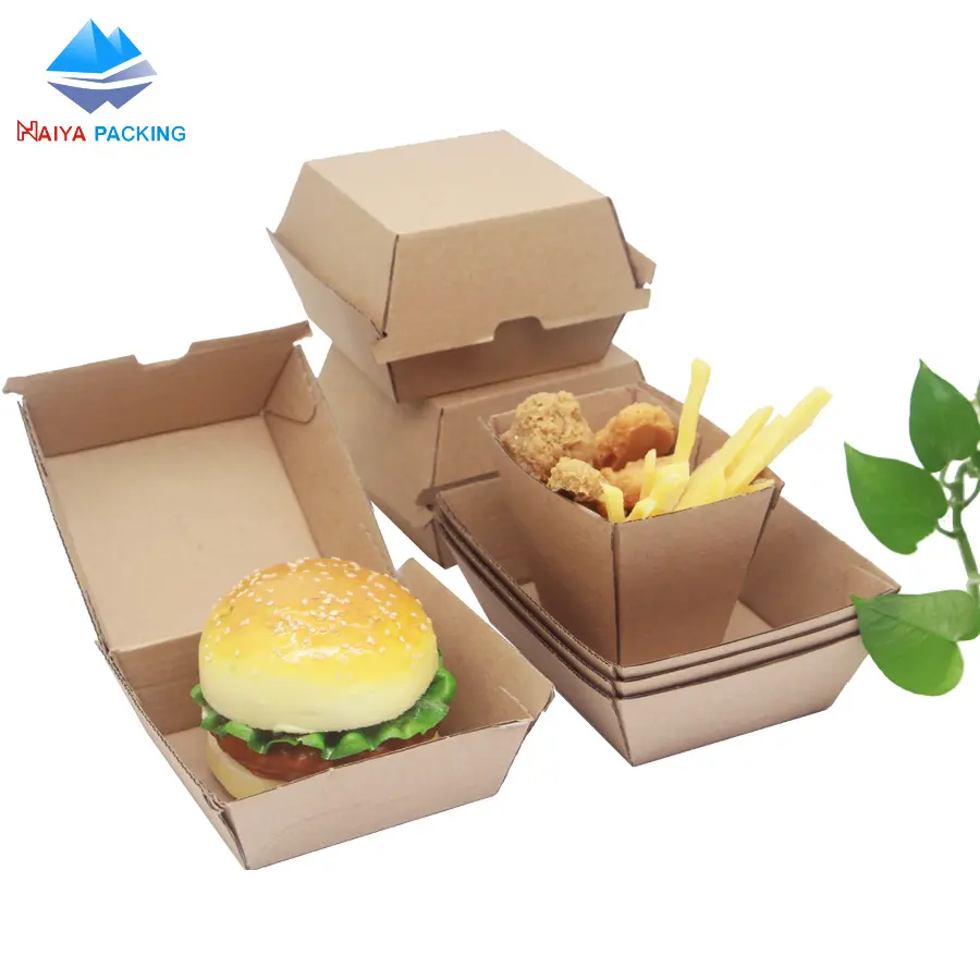 กล่องเบอร์เกอร์กระดาษลูกฟูกที่กำหนดเองและการออกแบบโลโก้วัสดุเกรดอาหารแฮมเบอร์เกอร์กล่องบรรจุภัณฑ์