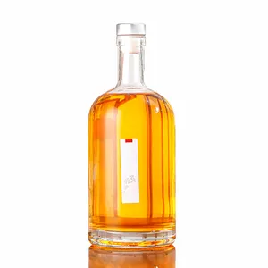 Nice 200ml 375ml 500ml 750ml 1000ml Transparent Round Empty Flint Glass Liquor Wine Vodka Tequila Bottle With Sealed Cork Lid