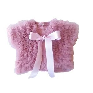 Nieuwste Ontwerp Stoffige Roze Chiffon Ruffle Puffy Baby Meisjes Sjaals Wraps Solid Color Kids Meisjes Cape Sjaals