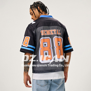 MAKITAPE Custom Logo Print Retro Mesh Cropped Boxy <b>Tshirt</b> for Men Wholesale <b>Polyester</b> Baggy Sports Football Jersey T Shirt - Product Image 2