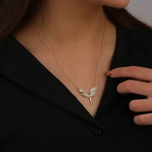 Individual ität Damen Sterling Silber Engels flügel Mikro Zirkon Charme elegante Gold Anhänger Halskette