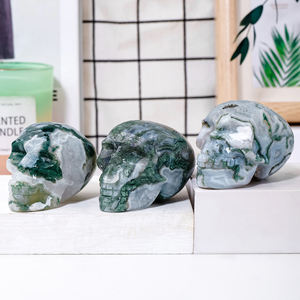 Calaveras de Cristal Talladas de Ágata Musgosa Natural al por Mayor para Decoración del Hogar y Regalos - Product Image 1