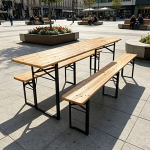 Set Tavolo da Picnic Pieghevole Portatile in Legno Massello 3 in 1 Resistente alle Intemperie con Panche per Eventi all'Aperto - Product Image 1