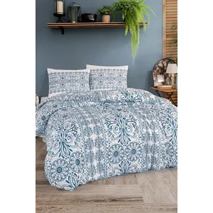 Juego de Funda Nórdica Doble de Algodón de Tejido Liso Karden Flower Maya sin Sábana, Azul, 2 Fundas de Almohada, Transpirable, Textil para el Hogar, Venta al por Mayor - Product Image 1