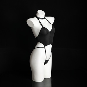 Lingerie sexy, combinaison pour femmes, satin noir, col halter, entrejambe ouvert, costume de jeu de rôle - Product Image 3