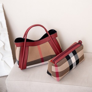 Túi xách nữ cỡ lớn chất liệu da bò cao cấp phối vải canvas họa tiết ca rô nhiều màu, đeo chéo, đeo vai - Product Image 6