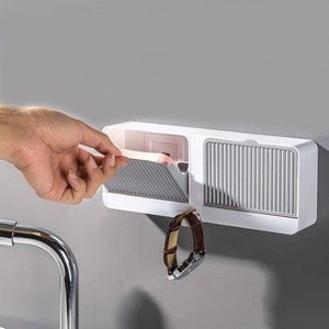 Étagère <span class=keywords><strong>de</strong></span> salle <span class=keywords><strong>de</strong></span> bain adhésive murale sans perçage, porte-savon avec couvercle, boîte à savon anti-poussière et étanche - Product Image 2