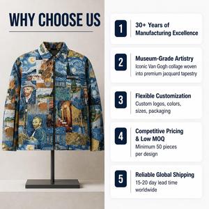Veste pour homme à imprimé peinture à l'huile, col en tapisserie tissée, fermeture éclair, style artistique vintage, décontractée, quotidienne, streetwear urbain, sur mesure - Product Image 2