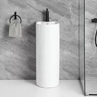 Lavabo sur pied en céramique moderne avec surface facile à nettoyer et support de robinet à trou unique, idéal pour les salles de bain