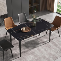 Table à manger rectangulaire moderne en gros d'usine avec plateau en marbre et pieds en métal noir, mobilier de salle à manger 6 places