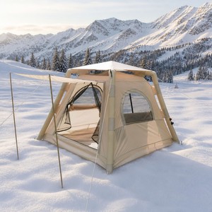 Inflatable Camping <b>Tent</b> Air Beam Quick Setup, <b>Waterproof</b> Portable Family Outdoor <b>Tent</b> with Awning and Mesh Windows - Product Image 3