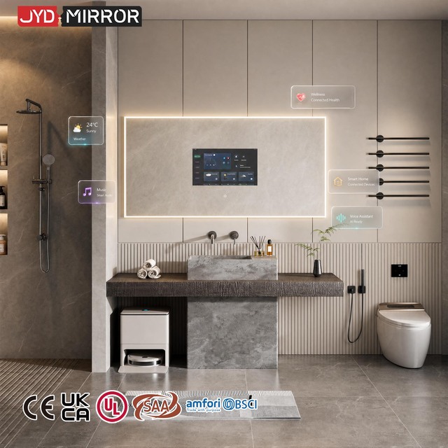 2G 16G Memory Android Tv Led Smart Light Wall Mounted Single Touch Button Eco Friendly Remote Control AI Bathroom Mirror