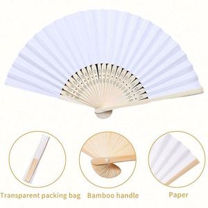 Abanico de Papel Blanco con Logotipo Personalizado, Abanico Plegable de Bambú, Abanico de Mano con Impresión, Abanico de Tela de Bambú para Bodas y Fiestas - Product Image 3