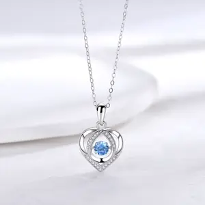 Vente chaude 925 Sterling Silver Cubic Zirconia Heart of the Ocean Beating Heart Pendentif Collier pour les femmes