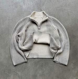 Pull Homme Tricoté Vintage à Demi-Zip, Design Personnalisé avec Logo, Côtelé, Effet Délavé, Style Streetwear, pour Fabricants de Tricots - Product Image 3