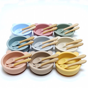 Set Ciotola e Cucchiaio per Neonati, Resistente alle Cadute, Cucchiaio in Silicone Morbido, Ciotola per lo Svezzamento a Forma di Orsetto, Design Minimalista per Acqua e Latte - Product Image 4