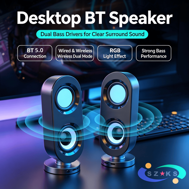 USB Wired BT 5.0 Computer Speaker Heavy Bass Subwoofer 5W Output RGB LED Portable Desktop/Laptop/Notebook Home Use Speaker PC
