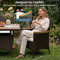 Ensemble de salle à manger en rotin résistant aux intempéries pour l'extérieur, meubles de patio en osier avec plateau de table en bois pour terrasse et jardin