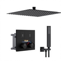 Ensemble de douche encastré contemporain en laiton noir, mitigeurs thermostatiques à bouton-poussoir 2 fonctions, affichage LED, douche pluie massante encastrée