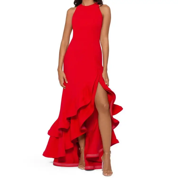 2023 New Long Bodycon Floral Ruffle Sexy Night Red Dresses Women Party Evening Elegant for Ladies
